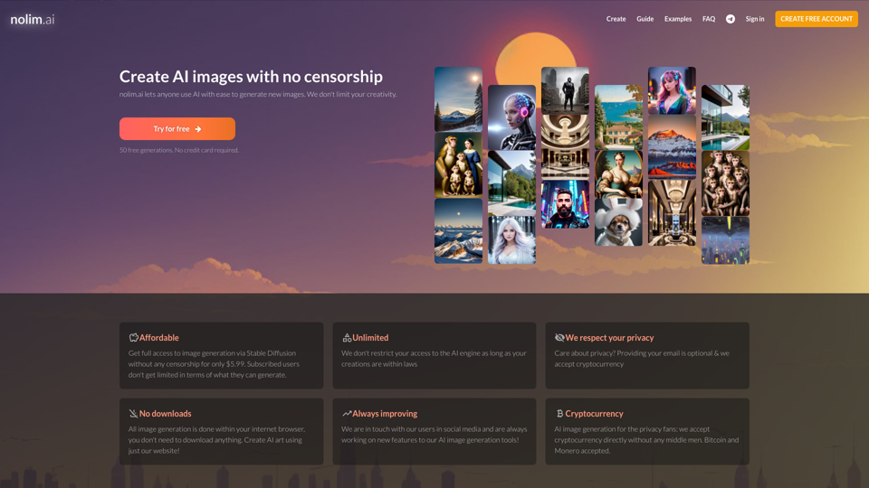 nolim.ai - Generate beautiful AI images